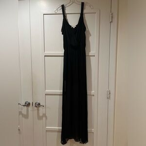 NWOT Ella Moss Black Romper with Chiffon over Skirt and Unique shoulder straps S